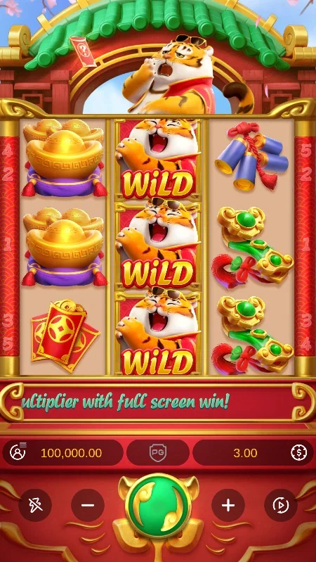 Fortune Tiger demo with a three-by-three reel grid and spin controls